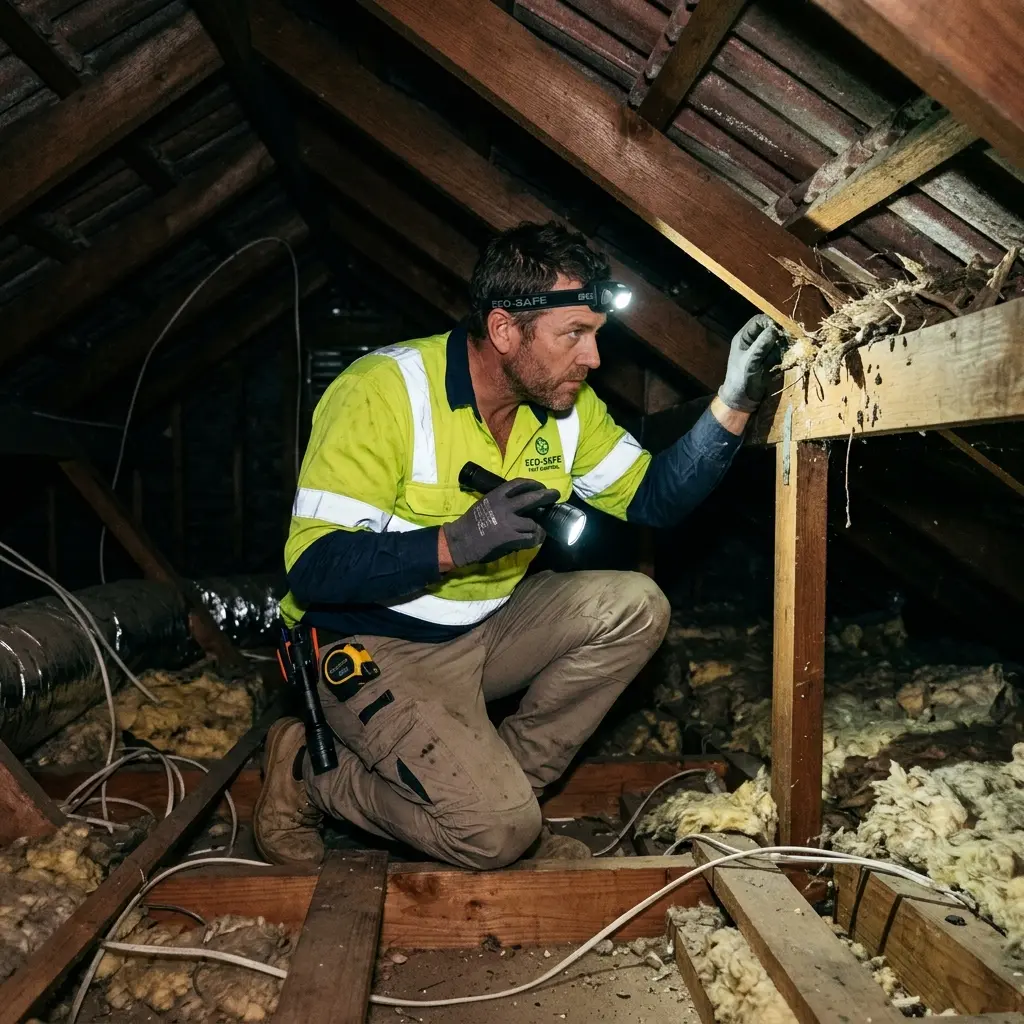 Technician locating dead rodents inside a Wendouree Village wall cavity with detection equipment