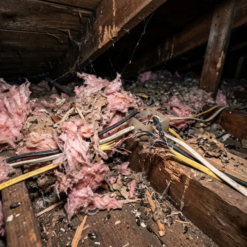 Contaminated ceiling insulation being assessed in a Wendouree Village roof space