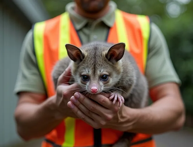 Animal handler safely recovering a deceased possum in Wendouree Village