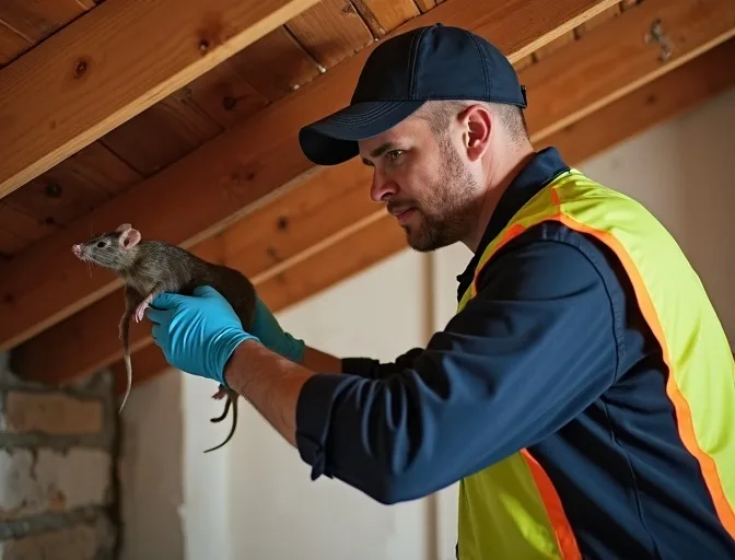 Technician inspecting a roof cavity for a dead rat in Wendouree Village